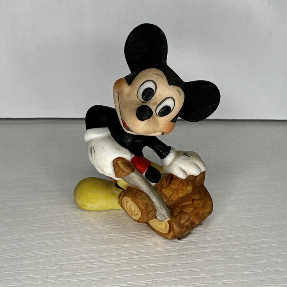 Vntg Walt Disney Productions Mickey Mouse Sawing Log Bisque Figurine‎ Disneyland